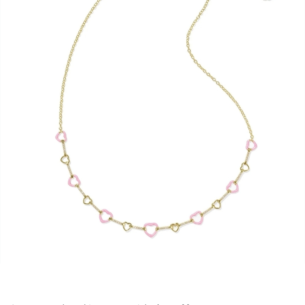 Kendra Scott Gold Necklace with Pink Heart Accents